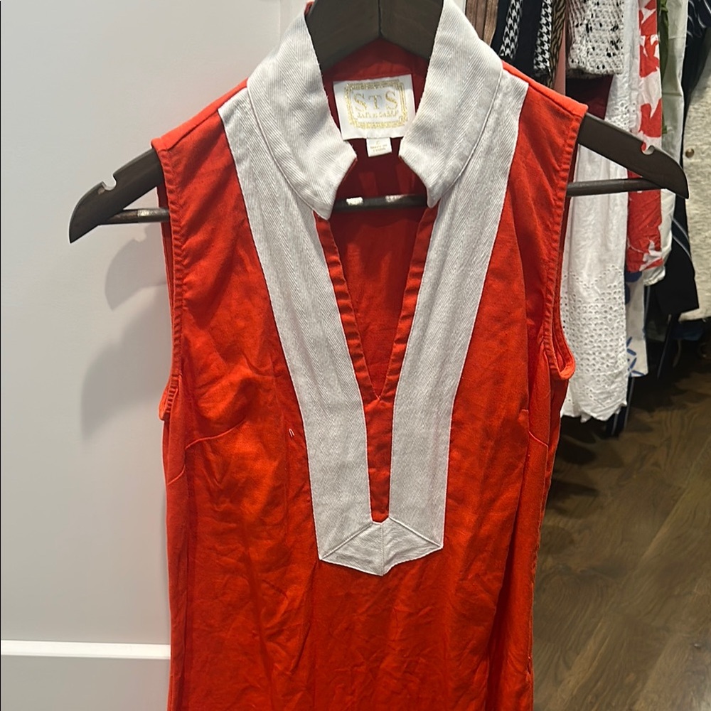 Sail to Sable Red Sleeveless Mini Dress with White Trim